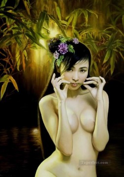 Whistle of Bamboo Leaf Chinese Girl Nude Oil Paintings